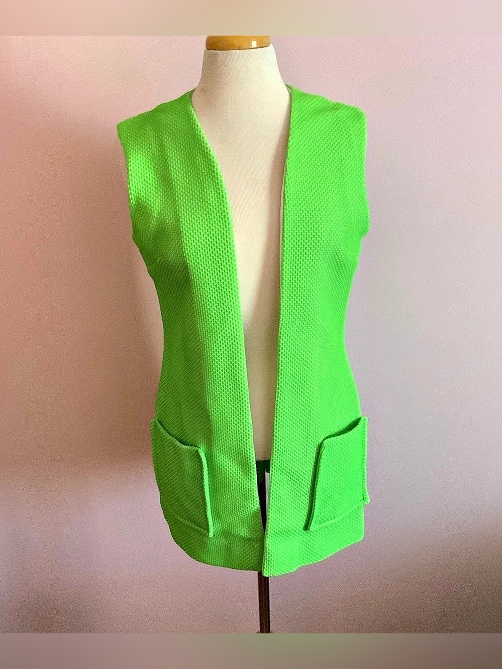 Vintage 70s Bleeker Street Bright Green Textured Vest